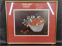 Strawberries Hand Signed by Artist Gold Tone Frame