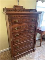 Eastlake walnut Victorian six drawer chest