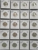 (20) 1960-D UNC Washington 90% Silver Quarters.