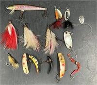 Vintage Fishing Lures- Spinners, Feathers, Fish +