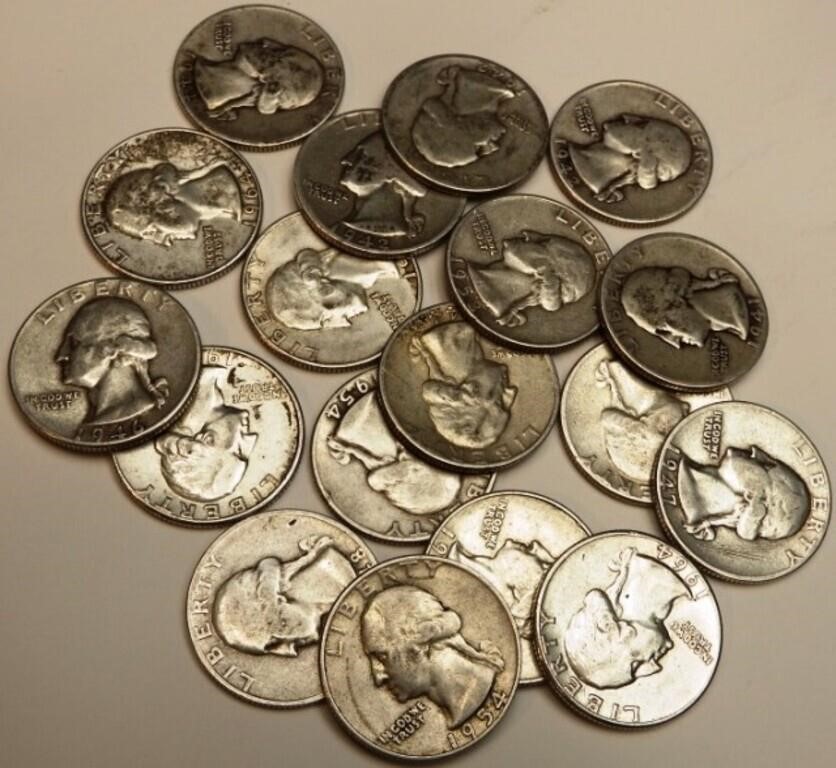 (18) 90% Silver Washington Quarters - Coins