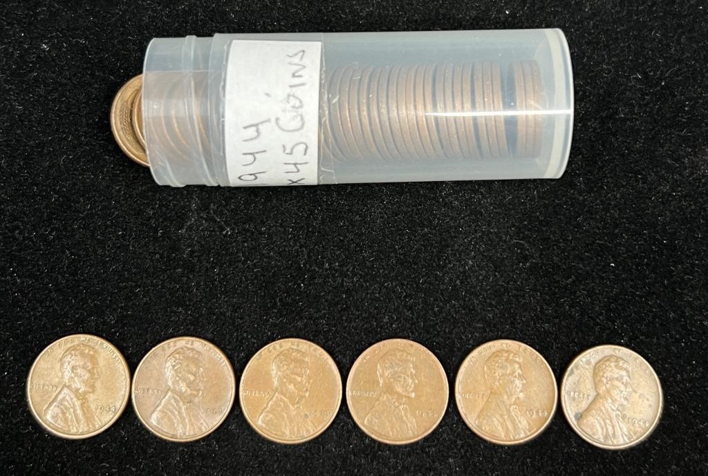 Tube of 45 Wheat Pennies Dated 1944