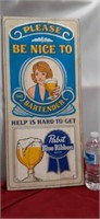 Vintage Pat's Blue Ribbon wooden sign, has been