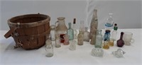 Vintage collectible bottles shot glasses and