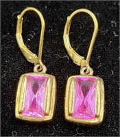 Sterling .925 & Pink Stone Pierced Earrings