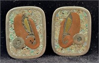 Sterling .925 w/ Metal Inlays Clip Earrings