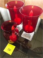 Three red candle holders #108