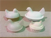 LOT OF 4 GLASS CHICKENS