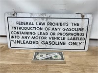 Vintage painted tin unleaded gasoline advertising