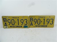 Vintage Wisconsin Truck License Plates (Lot of 2)