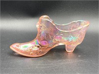 Fenton Glass Iridescent Pink Cabbage Rose Shoe