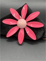 Vintage Pink enamel flower brooch pin