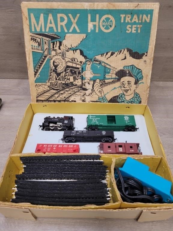 Marx HO Train Set Box, Engine, & All Cars