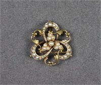 Victorian 10K Gold & Seed Pearl Brooch