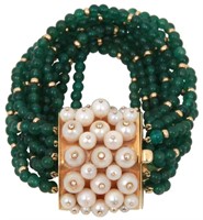 18K Gold, Pearl & Emerald Beaded Bracelet