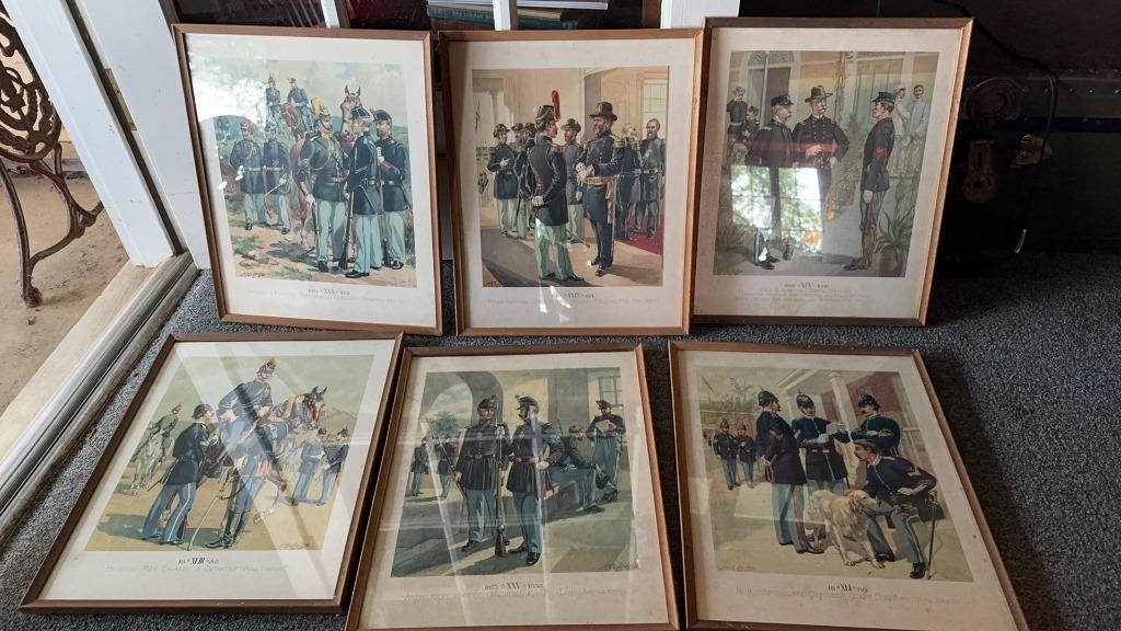 Framed antique prints British uniforms throughout