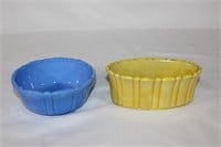 Pair of Akro Agate Bowls - Blue & Yellow
