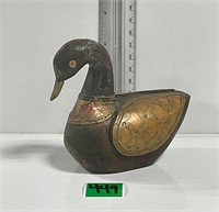 Fab Vtg Wood Brass Armored Duck Collectible