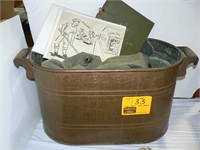 COPPER BOILER (NO LID), ARMY DUFFLE BAGS, 2 ARMY