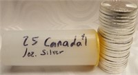 (25) 2016 1oz Silver Canadian Maple Leaf Coins