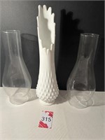 Vtg 13"H Fenton Swung Vase Milk Glass Hobnail...