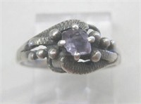 Vintage Sterling Silver Amethyst Abstract Ring