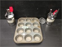LOT: Muffin Tin & (2) Containers of Asst. Utensils
