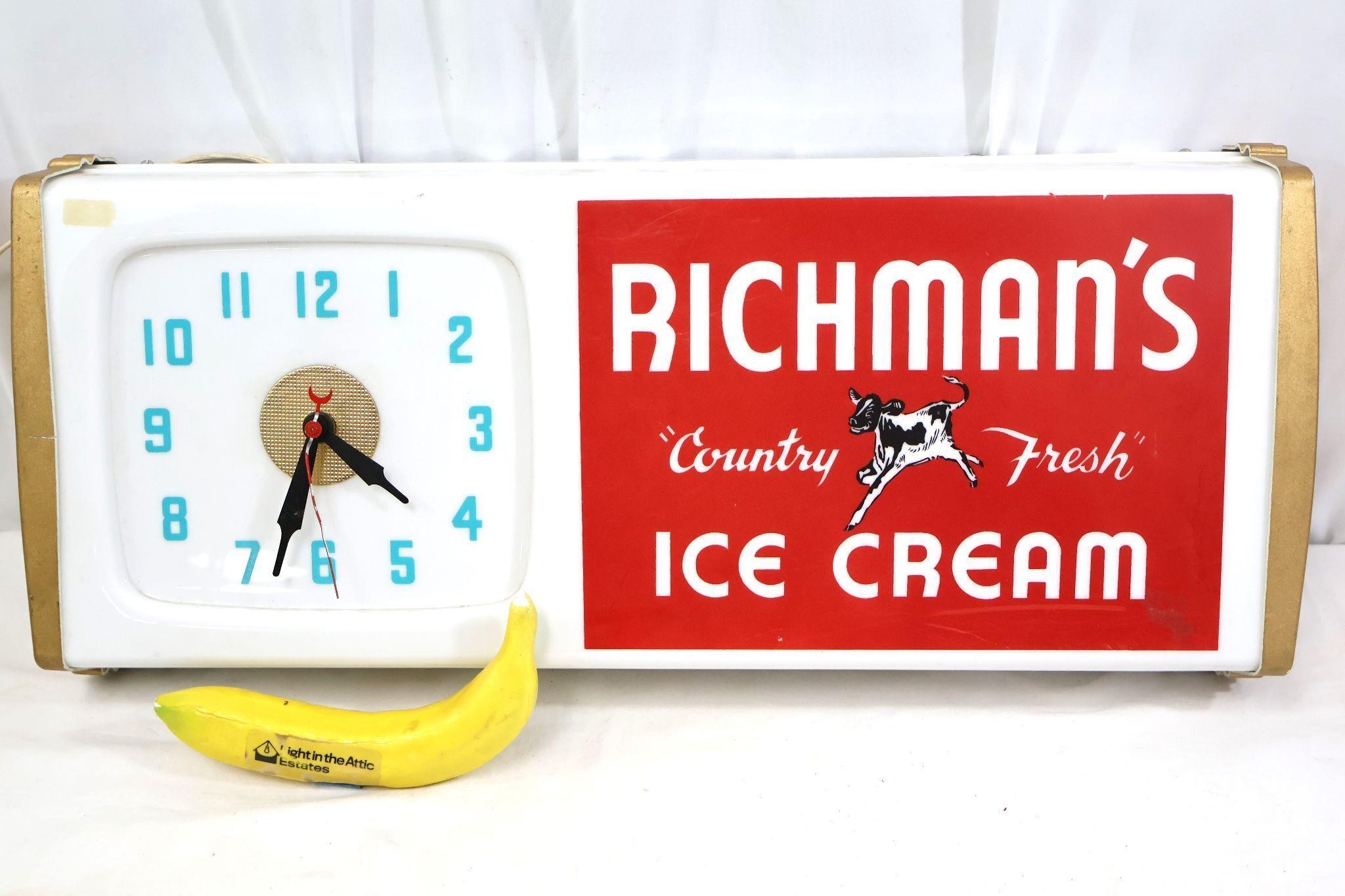 1970s "Richman's Ice Cream" Lighted Sign/Clock