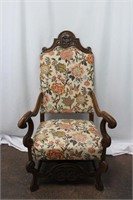 Antique Wood Carved Floral Arm Chair