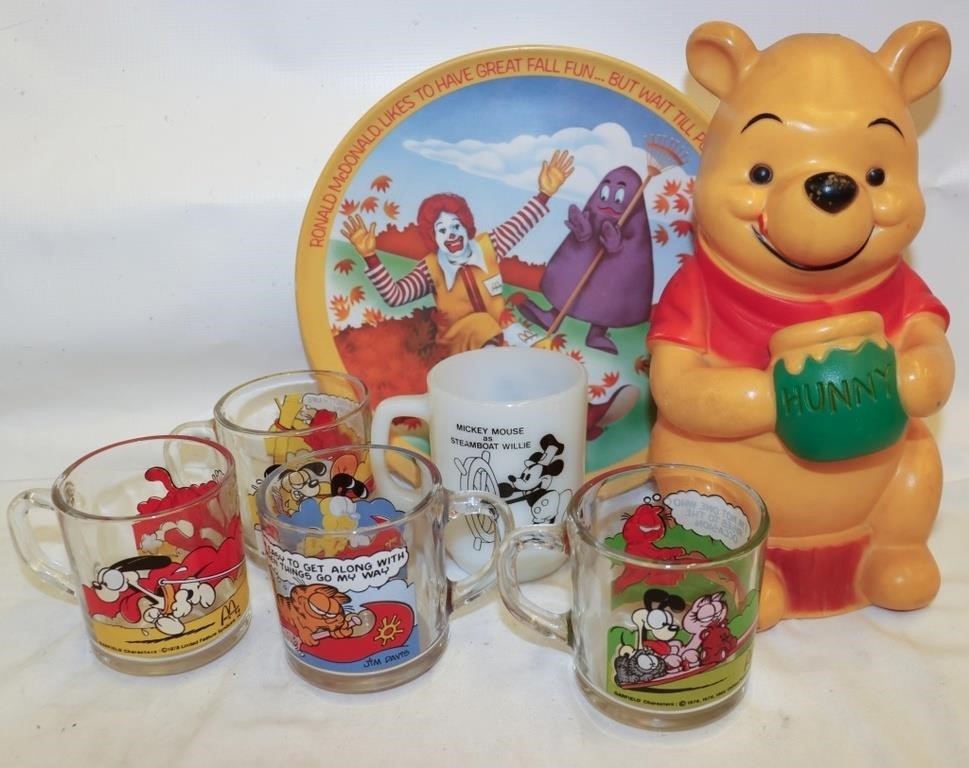 Vintage Winnie the Pooh Bank, McDonald's Plate &