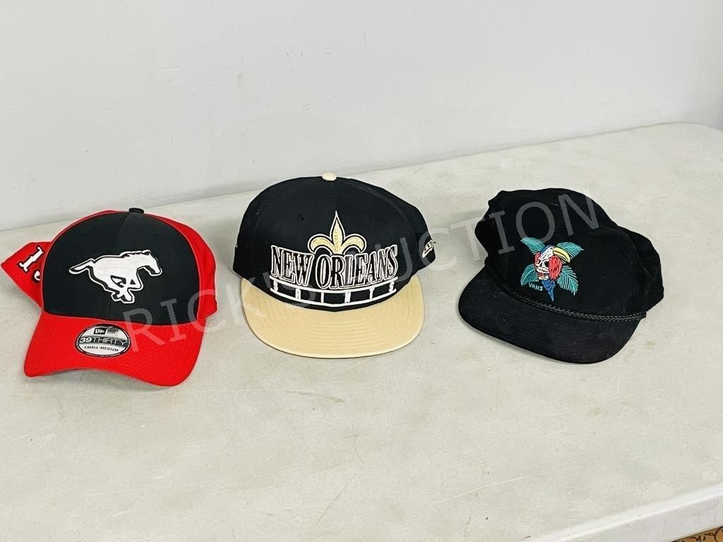 3 new sports hats - Stampeders, NFL Saints, Vans