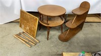 Vintage Wooden Round end table, Shelving and