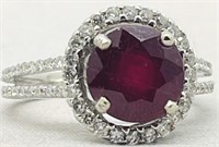 18KT WHITE GOLD 3.77CT RUBY & .75CT DIAMOND RING