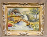 English Cottage Motif Oil on Canvas, Signed.