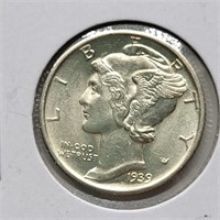 1939 D MERCURY DIME MS64 FSB