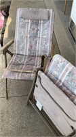Folding lawn chairs with cushions lot of 2 chairs