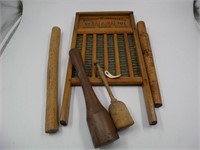 Lot (5) Primitive Kitchen Items & Washboard