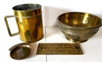 Heavy Brass Dish, Lg Brass Measure, Etc.