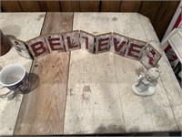 "believe" christmas sign, cup, angel