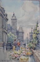 Watercolor Paris Scene by Jean Nicol