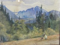 Western Mountain Watercolor Dated 1911
