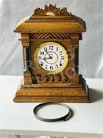 Oak case mantel clock - as is - no key