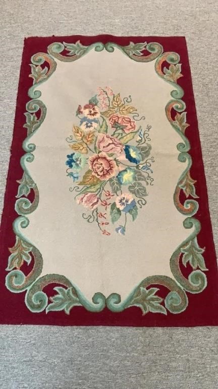 Small Vintage Floral Hook Rug, 2x4