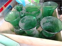 Blown Green Globes / Misc Green Vases