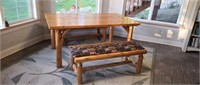 Solid Pine rectangle dining table with two