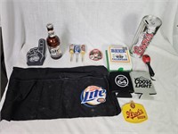 Misc Beer Items, Bobbers, Apron, Patch, Bank, Etc