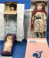 3 Nice Boxed Vintage Porcelain/Cloth Dolls