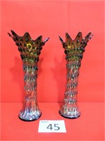 MCM Pair of Fluted Iridescent Vases