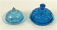 2 Blue Butter Dishes, Aunt Polly and Moon & Stars