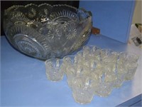 Molded Glass Punch Bowl w/ 13 Cups